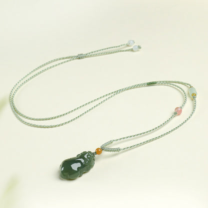 Prosperous Fortune | Hetian Jade Lake-Green Pixiu Pendant, Unisex Auspicious Beast Jade Charm