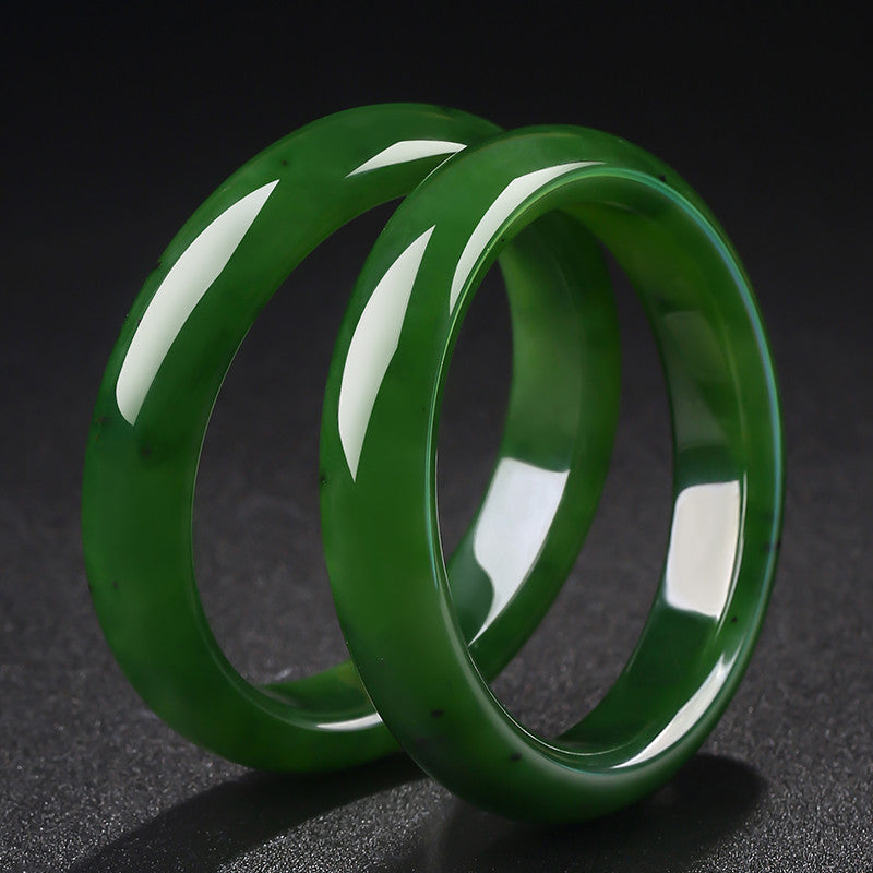 Hetian Jasper Bangle, Fine & Glossy Spinach Green Jade Bracelet, Gift for Mom & Girlfriend