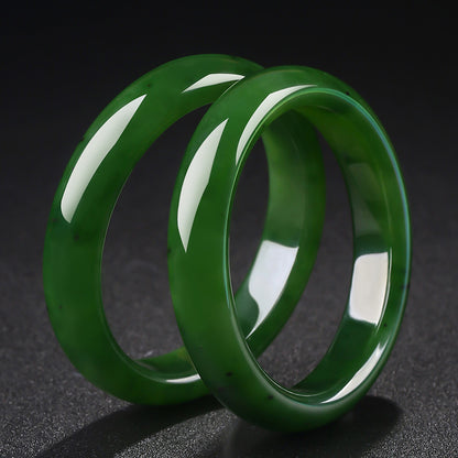 Hetian Jasper Bangle, Fine & Glossy Spinach Green Jade Bracelet, Gift for Mom & Girlfriend