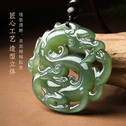 Pale Cyan Hetian Jade Zodiac Dragon Pendant, Unisex Jade Ornament