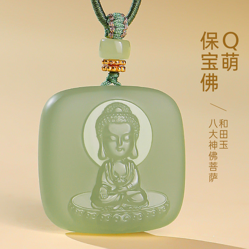 Hetian Jade Patron Buddha Pendant for Men & Women, Zodiac Guardian Buddha of Twelve Chinese Zodiac Signs
