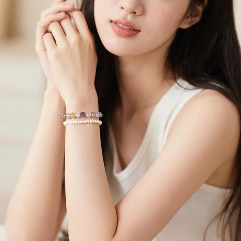 Colorful Mixed Hetian Jade Bracelet, Honey Bean Multi-gem Single Loop Bangle, Fashion Women Jade Jewelry