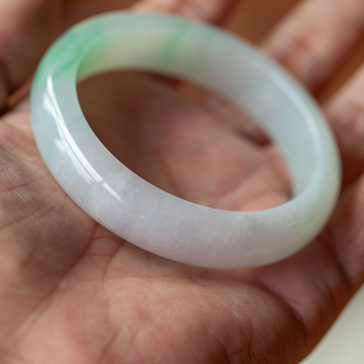 57MM Natural Grade A Ice Species Emerald Bangle, Translucent Fine Texture White Base with Green Floating Pattern Round Bracelet, With Certificate & Collectible High-Grade Jade Jewelry