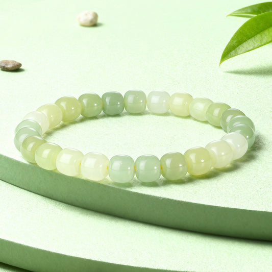 Jade Charm Life Series, 8mm Multi-Gem Hetian Jade Beaded Bracelet, Wearable Collectible Jewelry with Certificate for Daily Matching
