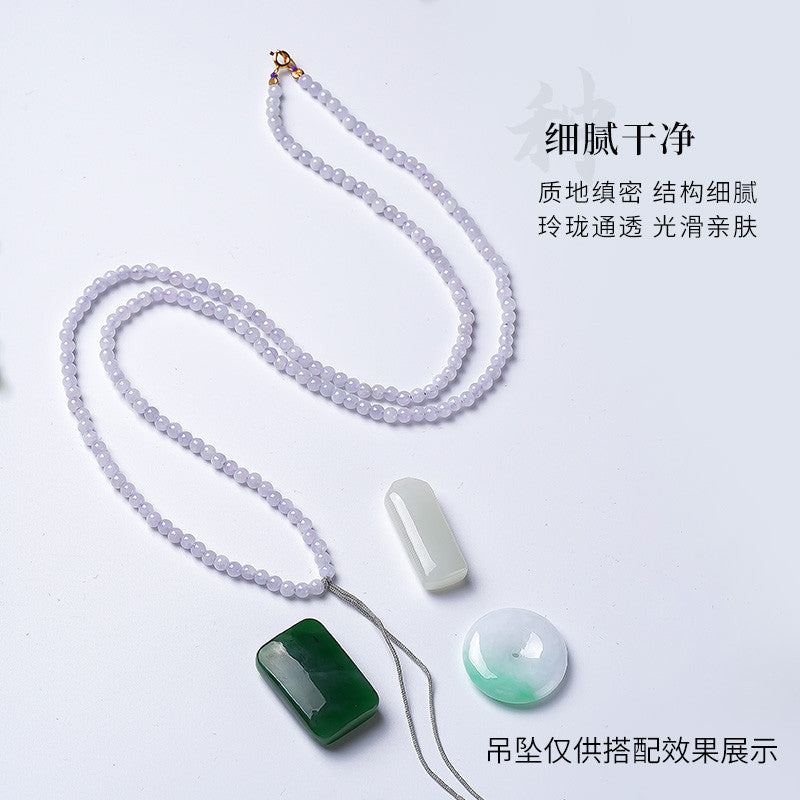 DIY Violet Jadeite Necklace, Hand Braided Cord Sweater Chain Pendant Rope