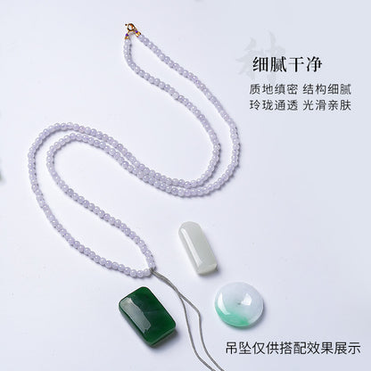 DIY Violet Jadeite Necklace, Hand Braided Cord Sweater Chain Pendant Rope