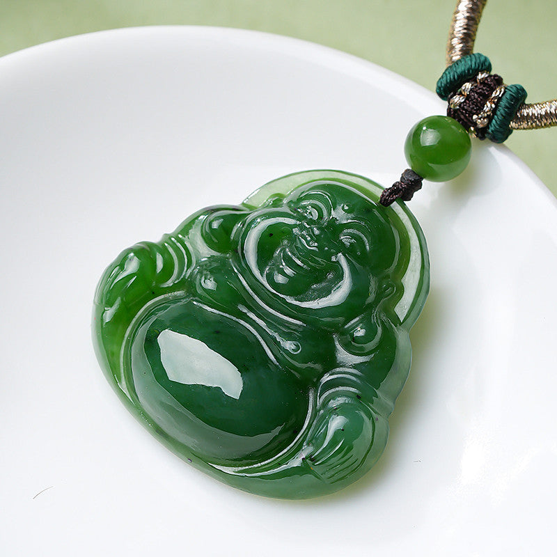 Hetian Jasper Maitreya Buddha Pendant, Smiling Big Belly Buddha, Festival Gift