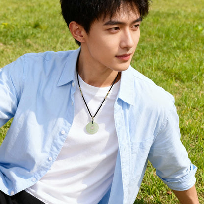 Unisex Green-white Hetian Jade Double-sided Pixiu Safety Buckle Pendant, Festival Gift