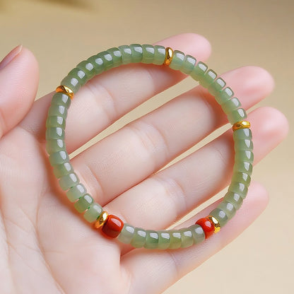 Premium Grade Pale Cyan Hetian Jade Bracelet, Straight-Cut Tablet Bead Single Loop Bangle