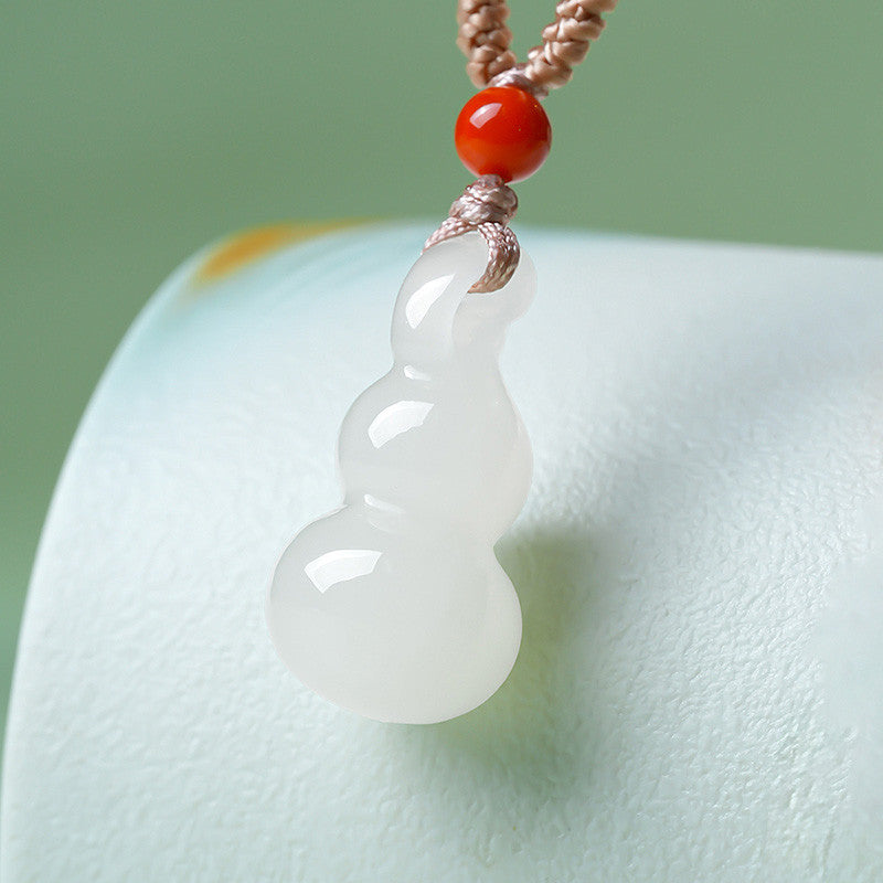 Unisex Stylish Simple Hetian Jade Gourd Pendant, Fortune & Blessing Charm, Festival Gift