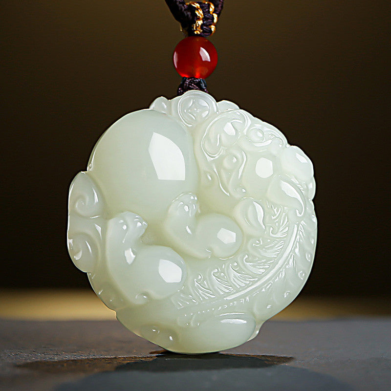 Pale Green Hetian Jade Double-Sided Carved Pixiu Pendant, Unisex Auspicious Beast Jade Charm, With Certificate & Collectible Value