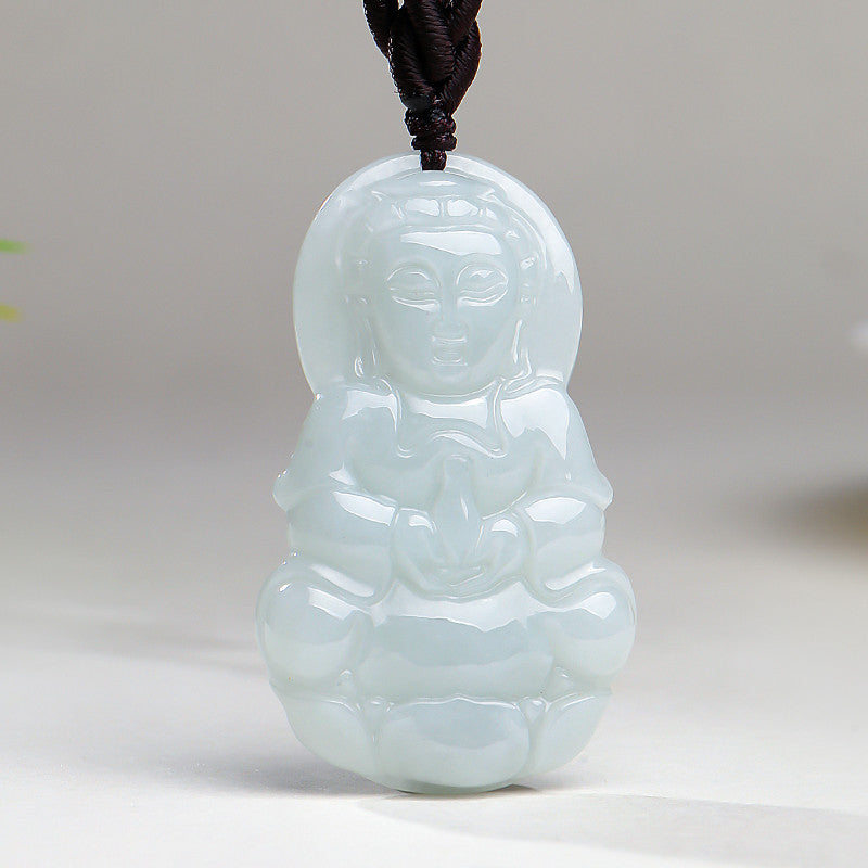 Unisex Jadeite Guanyin & Buddha Pendant