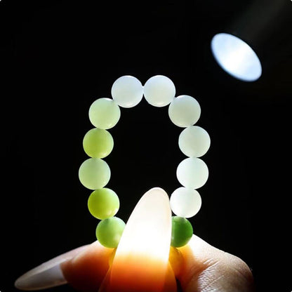 Minimalist Versatile Hetian Jade Bracelet, Gradient Clear Green Beaded Bangle, Elegant Plain Design
