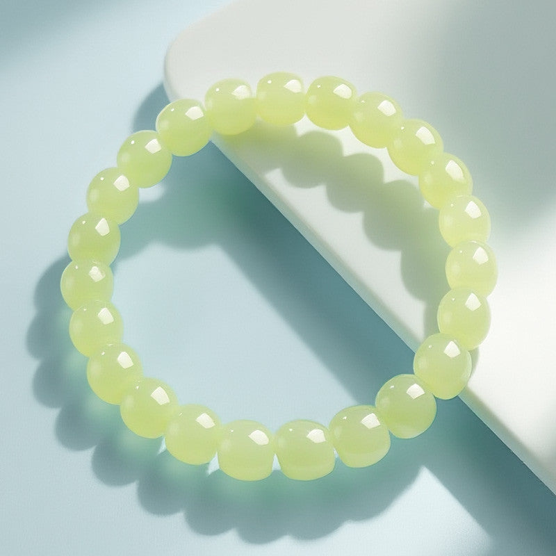 Unisex Hetian Yellow Jade Straight-Cut Bead Bracelet, Glossy Yellow Mouth Single-Loop Bangle, Festival Gift