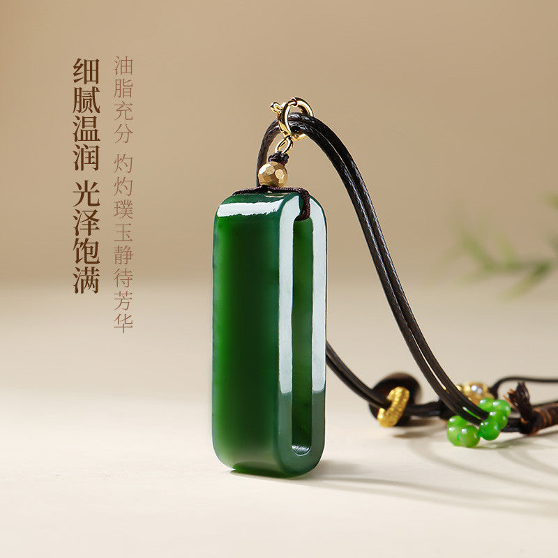 [Peace All Year Round] Spinach Green Hetian Jasper Plain Plaque Yuheng Pendant, Unisex Jade Charm