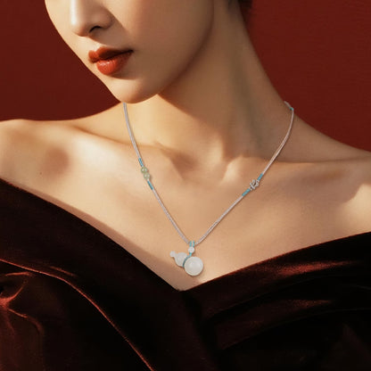 Tang Style Eight Auspicious Series Hetian Jade Fire Refuge Bead & Gourd Pendant, Blessing Ornament