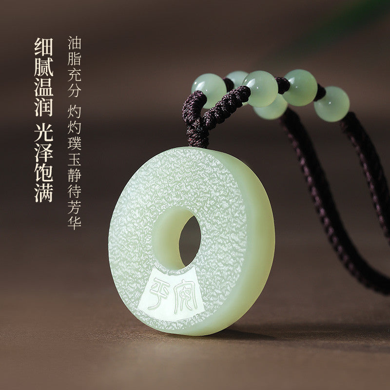 Hammer Grain Hetian Jade Safety Buckle Pendant, Unisex Jade Charm With Certificate