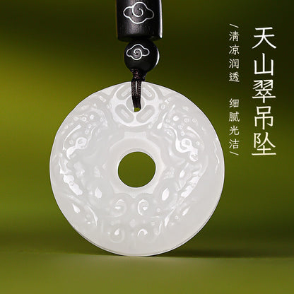 Tianshan Green Jade Pixiu Peace Buckle Pendant, New Chinese Style Minimalist Jade Charm, Festival Gift