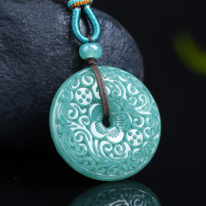 Blessing & Longevity | Blue Water Jadeite Swirl Pattern Safety Buckle Pendant, Women’s Holiday Gift