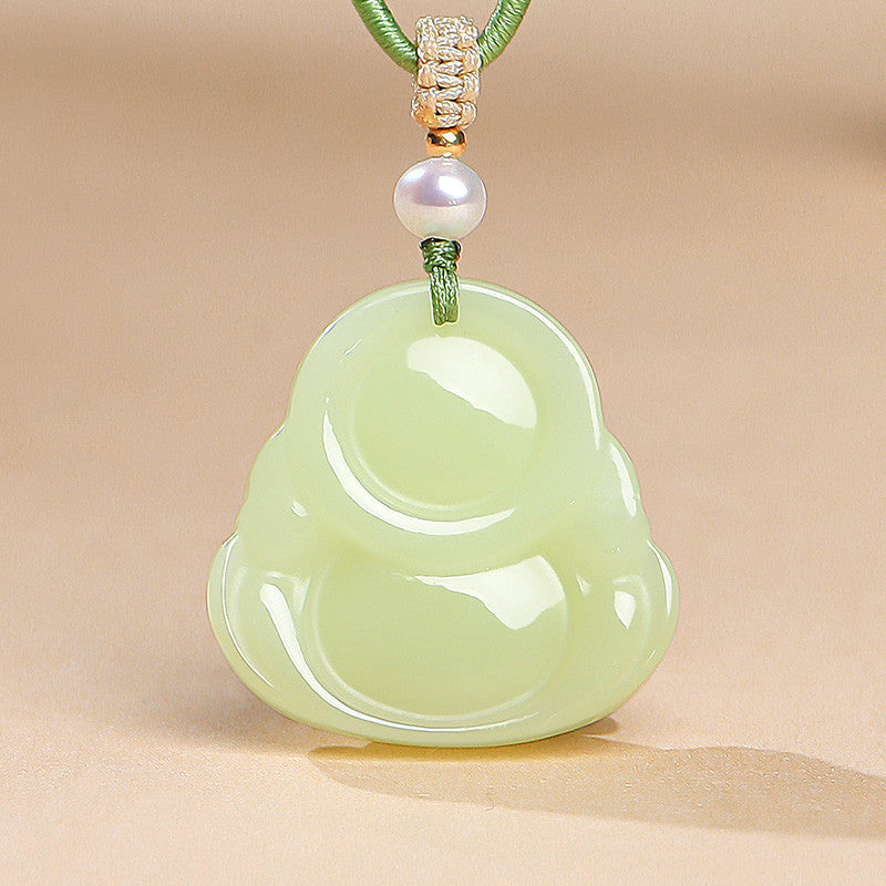 Blessing Harvest｜Yellow Skin Hetian Jade Double-Sided Carved Maitreya Pendant, Women Buddha Holiday Gift