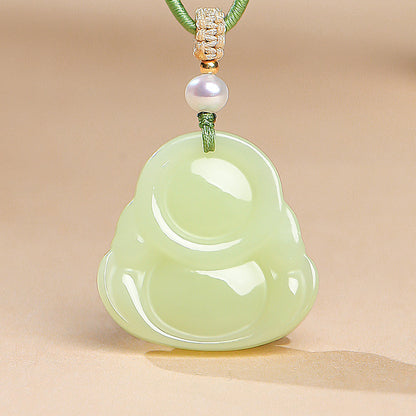 Blessing Harvest｜Yellow Skin Hetian Jade Double-Sided Carved Maitreya Pendant, Women Buddha Holiday Gift