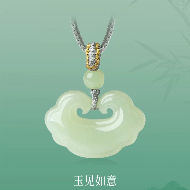 Hetian jade pendant, auspicious symbol, peace lock, jade pendant necklace, braided cord, unisex.
