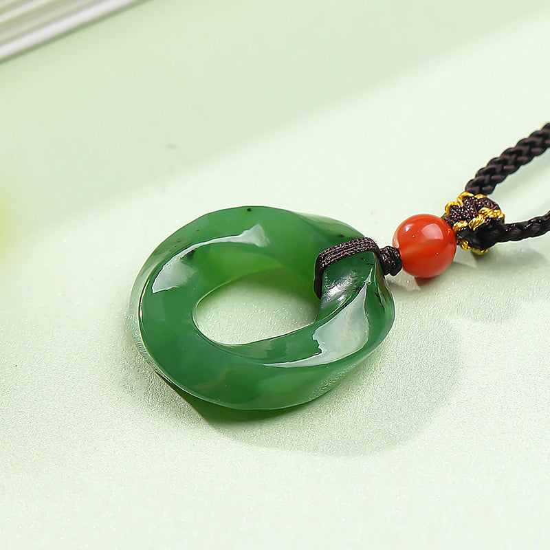Unisex Hetian Jasper Mobius Ring Rotatable Peace Buckle Pendant, Festival Gift