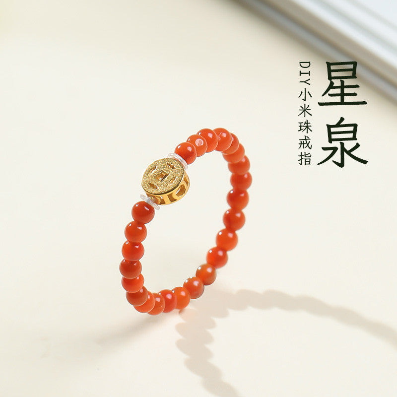 DIY Multi-gem Ring, Small Seed Beads with Jasper, White Jade, Jadeite, Turquoise, Agate, Cinnabar Fashion Adjustable Ring Jewelry