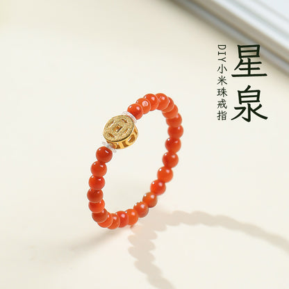 DIY Multi-gem Ring, Small Seed Beads with Jasper, White Jade, Jadeite, Turquoise, Agate, Cinnabar Fashion Adjustable Ring Jewelry