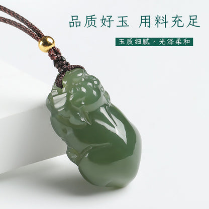Unisex Lake Green Hetian Jade Vivid Pixiu Pendant, Festival Gift