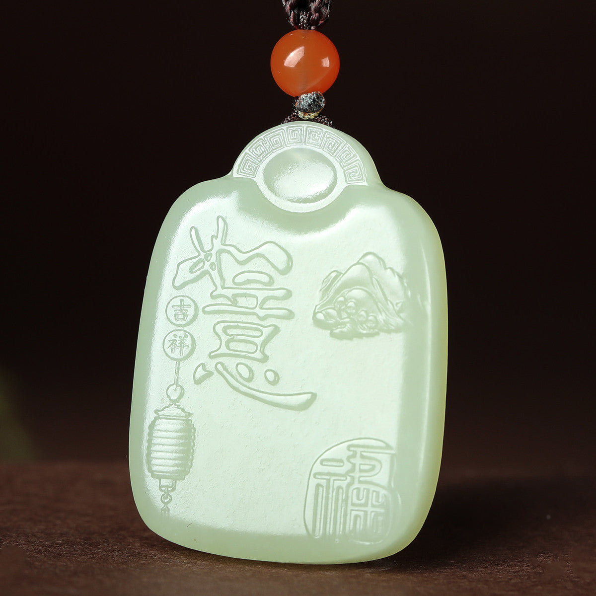 Pale Cyan Hetian Jade Pendant, Auspicious Ruyi & Chinese Zodiac Design, Unisex Jade Ornament
