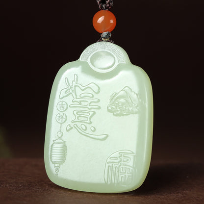 Pale Cyan Hetian Jade Pendant, Auspicious Ruyi & Chinese Zodiac Design, Unisex Jade Ornament