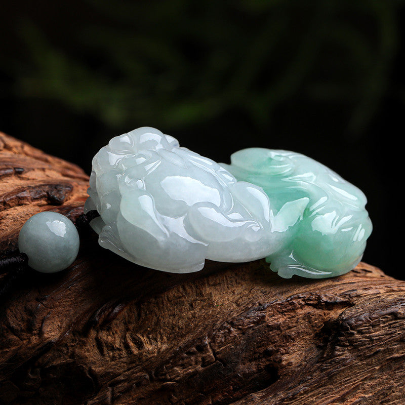 Wealth Fortune Burmese Jadeite Pixiu Pendant, Green Floating Auspicious Beast, Unisex Holiday Gift