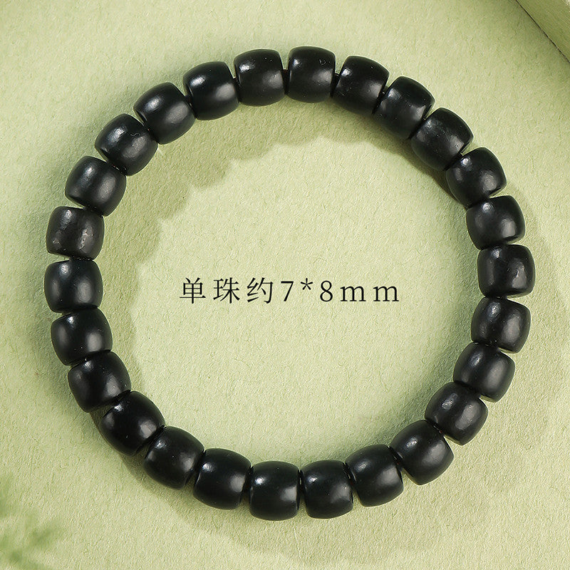 Dark Green Hetian Jade Straight Cut Old-type Bead Bracelet, Unisex Single Loop Beaded Bracelet