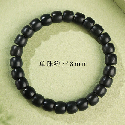 Dark Green Hetian Jade Straight Cut Old-type Bead Bracelet, Unisex Single Loop Beaded Bracelet