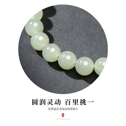 6mm Round Bead Hetian Jade Bracelet, Beaded Jade Bangle for Women