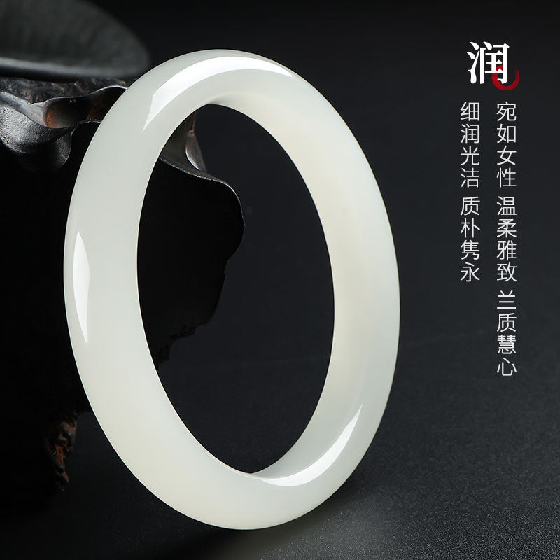 Premium Selection White Hetian Jade Peace Bangle, Exquisitely Oily & Delicate Jade Bracelet, Holiday Gift Ornament with Certificate & Collectible Value