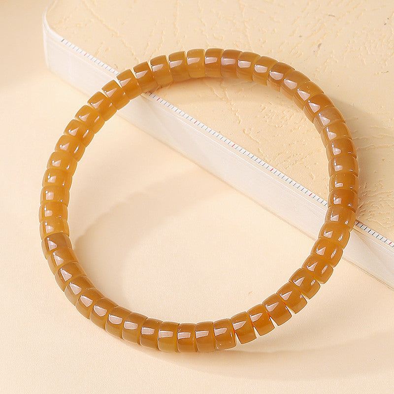 Pale Cyan Hetian Jade Bracelet, Straight-cut Tablet Bead Bangle for Women, Festival Gift