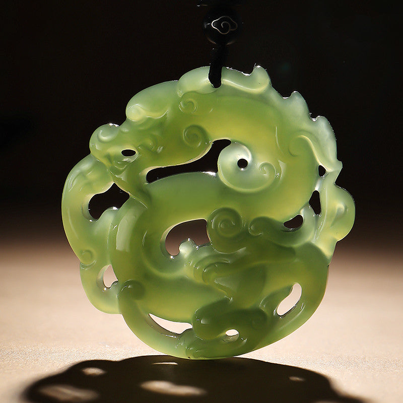 Pale Cyan Hetian Jade Zodiac Dragon Pendant, Unisex Jade Ornament