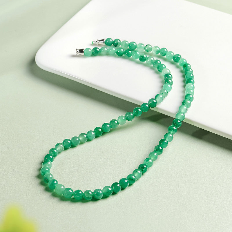 African Green Jadeite Necklace, Floating Flower Clavicle Chain, Elegant Ladies Jewelry, Gift for Mom & Elders