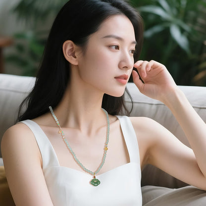 Hetian Pale Cyan Clear Water Ruyi Lock Necklace
