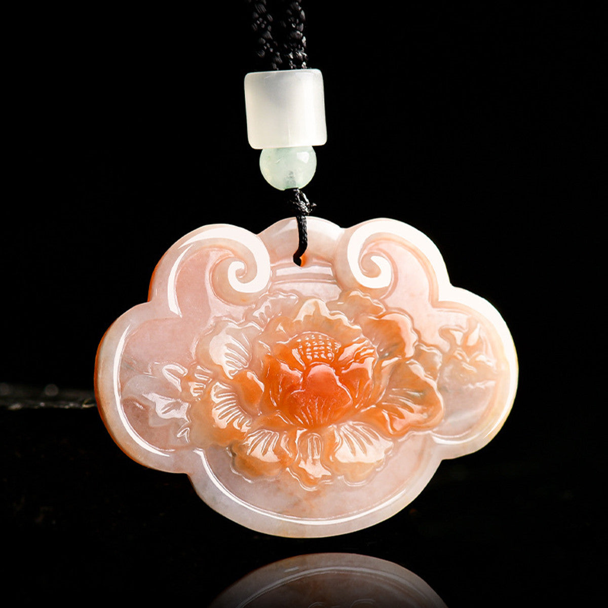 Natural Burmese Icy Jadeite Burnt Red Ruyi Peony Pendant, Unisex Jade Necklace, With Certificate & Collectible Value