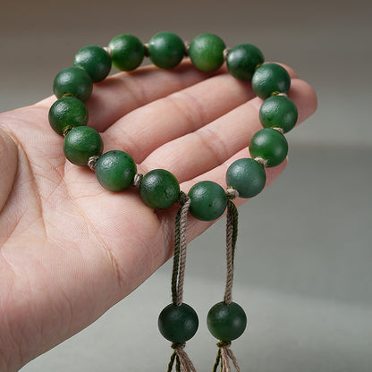 Antique Style Hetian Jasper Round Bead Bracelet, Unisex Single-loop Jade Bangle, Festival Gift