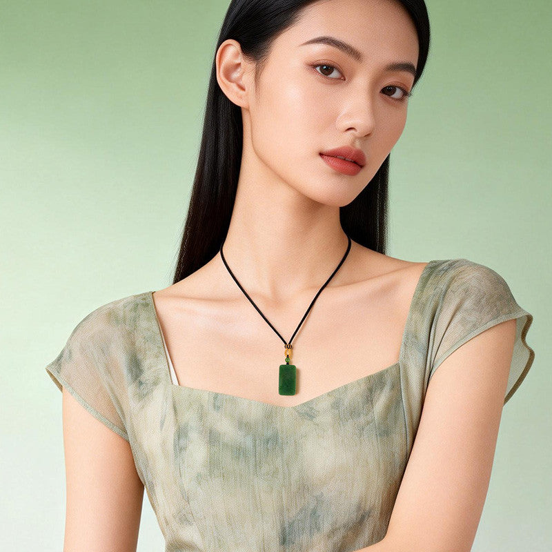 Hetian Spinach Green Jasper Plain Pendant, Peace Plaque, Festival Gift