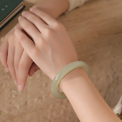 Collectible Hetian Jade Bracelet, Ice-Base Clear Water Material, Pale Cyan Jade Bangle, Peace Bangle, Gift for Mom & Girlfriend