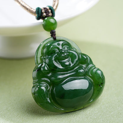Hetian Jasper Maitreya Buddha Pendant, Smiling Big Belly Buddha, Festival Gift