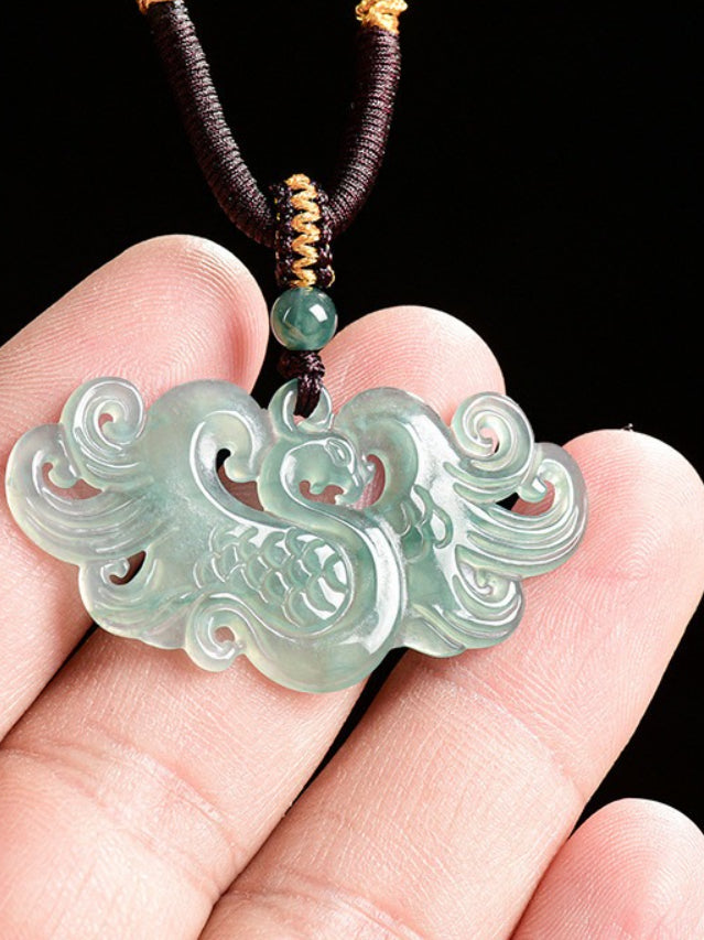 Natural Icy Blue Water Jadeite Phoenix Pendant, Elegant Ladies Clavicle Chain, Phoenix Brings Good Fortune Design