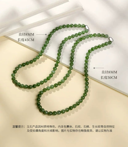 Luxury Hetian Jasper Jewelry Set, Round Bead Jade Necklace, Collectible with Certificate, Ideal Gift Choice