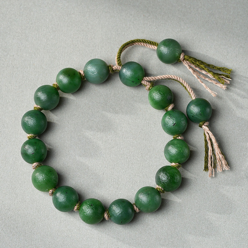 Antique Style Hetian Jasper Round Bead Bracelet, Unisex Single-loop Jade Bangle, Festival Gift