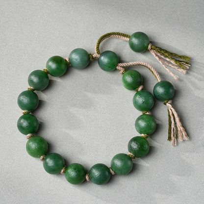 Antique Style Hetian Jasper Round Bead Bracelet, Unisex Single-loop Jade Bangle, Festival Gift